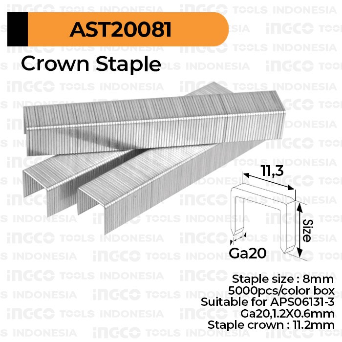 Crown Staples (U 8 mm) INGCO AST20081 - Refill Isi Steples Tembak U8