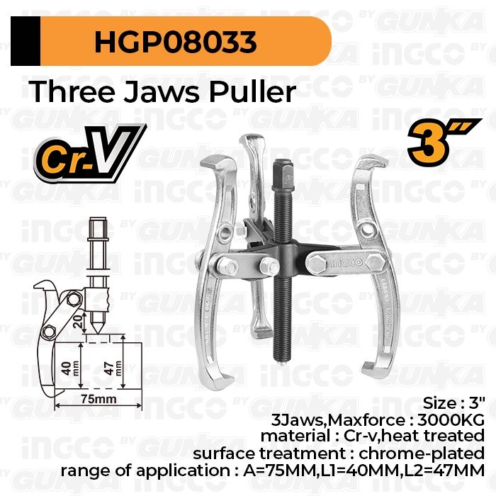Three Jaws Puller (3") HGP08033 Traker Katrol Tarik 3 Cakar Montir Motor Menarik Tarik Baut Bearing Roda As
