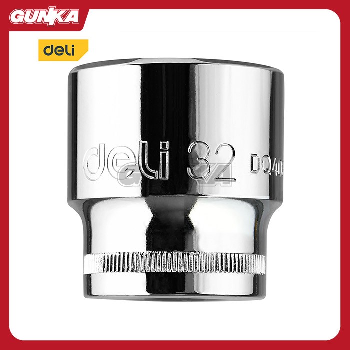 1/2" Hexagonal Socket (32mm) DELI EDQ4032 Kunci Sok Hex Mata Soket Shock Motor Mobil Inch Segi 6 Silver
