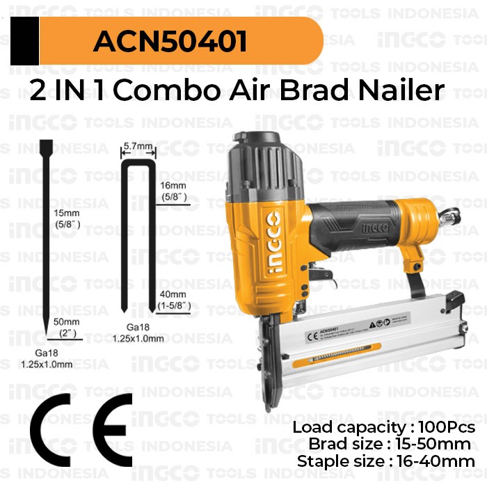 2-in-1 Combo Air Brad Nailer INGCO ACN50401 Staples Paku Tembak Angin
