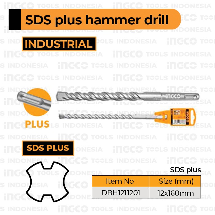SDS Plus Hammer Drill (12×160 mm) INGCO Mata Bor Beton 12mm 12x160mm