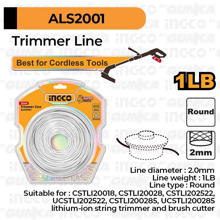 Trimmer Line (2.00 mm 1LB) ALS2001 Tali Senar Mata Mesin Potong Pemotong Rumput Auto-Feed For Cgtli20018 Cgtli20328 Cgtli20301 Cgtli203285 Cgtli203285