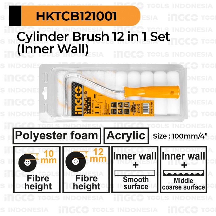 12-in-1 Roller Brush Set 4"/100 mm INGCO HKTCB121001 Bulu Roll Rol Cat