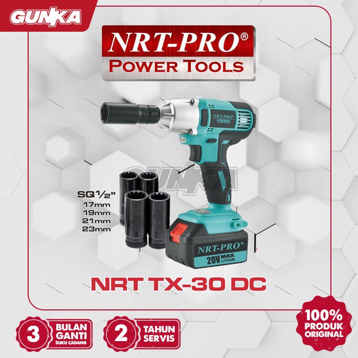Brushless Impact Wrench 20V (1/2" 2B1C) NRT-Pro TX30DC Mesin Pembuka Buka Baut Soket Socket Kunci 0.5 Inch Baterai Torsi Besar