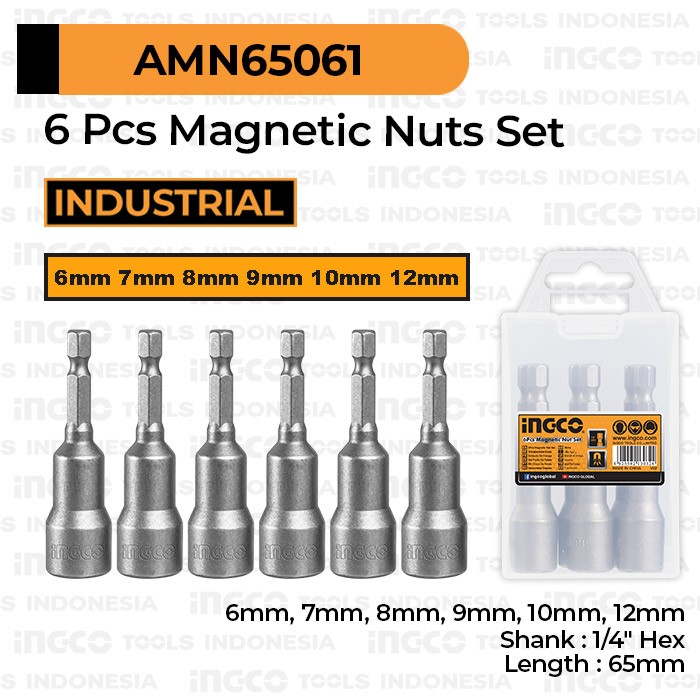 6Pcs Magnet Hex Nut (6-12mm) INGCO AMN65061 Kunci Mata Bor Sok Roofing