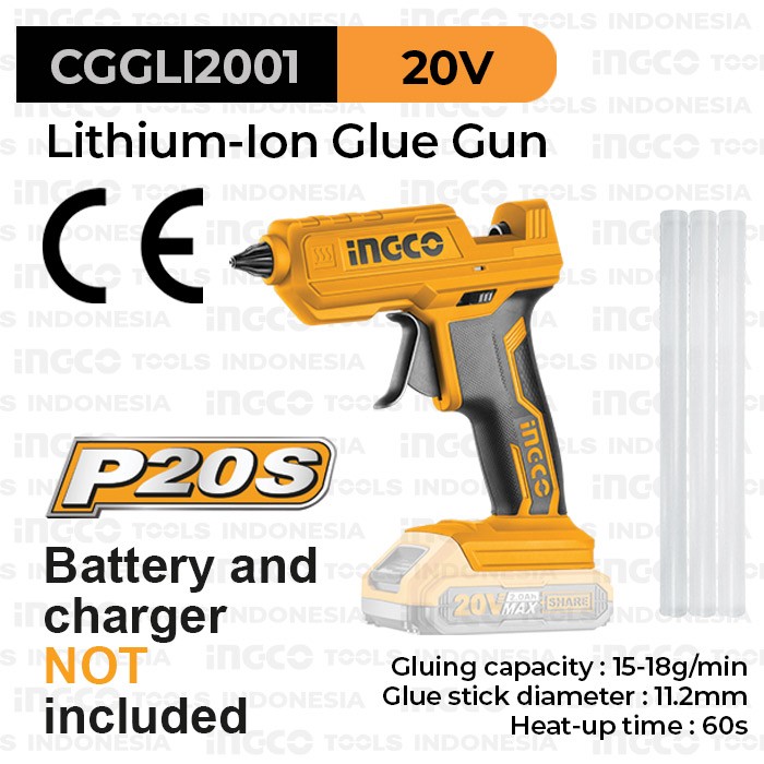 P20S Cordless Glue Gun (Ø11.2mm) INGCO CGGLI2001 - Lem Tembak Lilin