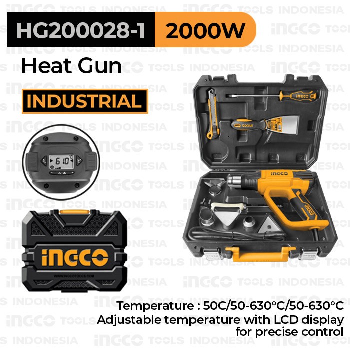 Heat Gun LCD Digital (2000W 50-630°C) INGCO HG200028-1 Hot Gun Panas