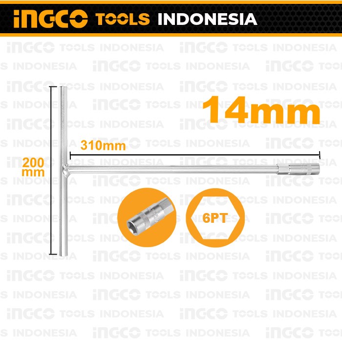 T-Handle Socket Wrench (14 mm) INGCO HTSW1408 Kunci T Sok Soket Shock