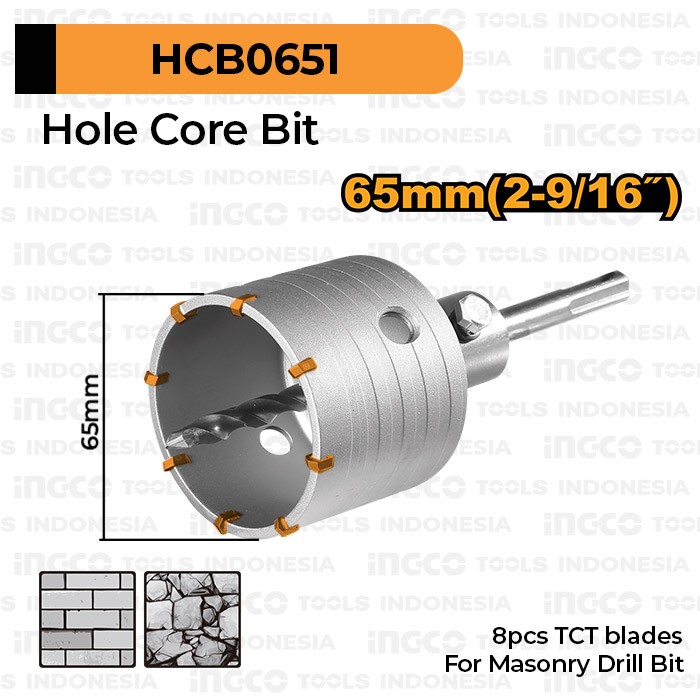 Hole Core Bit TCT (65mm) INGCO HCB0651 Mata Bor Pelubang Tembok Beton