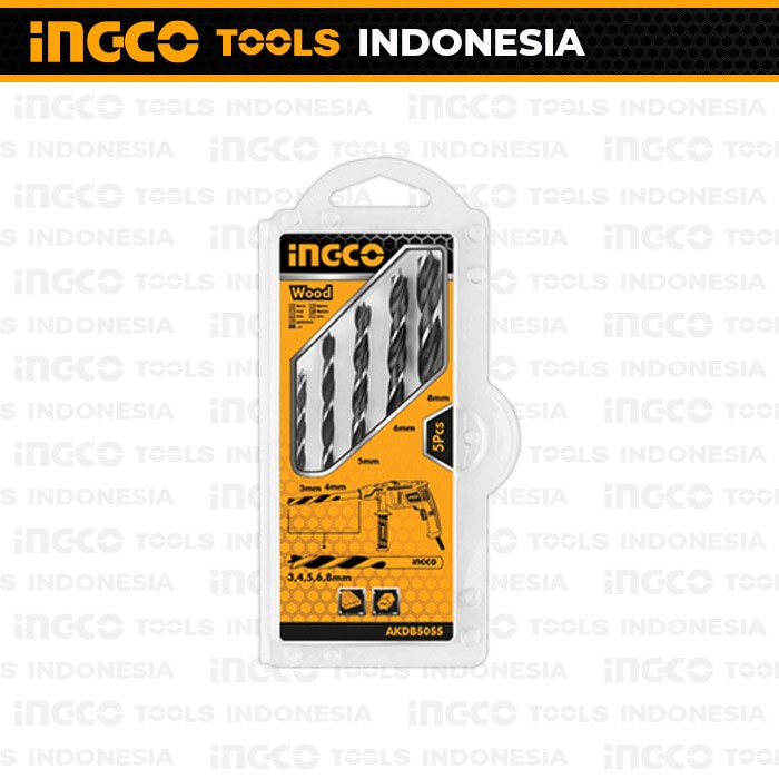 5-Pcs Wood Drill Bits (3-8 mm) INGCO AKDB5055 Paket Mata Bor Kayu Set