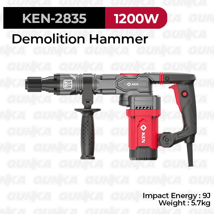 Heavy-Duty Demolition Hammer (SDS-Hex 5.7Kg 9J 1200W) KEN-2835 Mesin Bor Bobok Beton Anti Vibration Kebas Tangan Durable Industrial High-Grade Milwaukee OEM