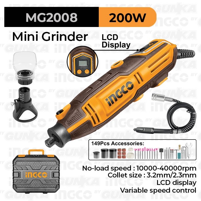 Mini Die Grinder (200W 149-Pcs Acc) MG2008 Tuner Bor Mini Kecil Gerinda Botol Ukir Kayu Potong PVC Pipa Poles Metal Listrikgunka