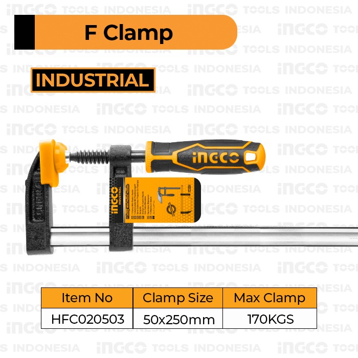 Klem F Clamp 50×250 mm INGCO HFC020503 Catok Jepit Penjepit Kayu Kaca