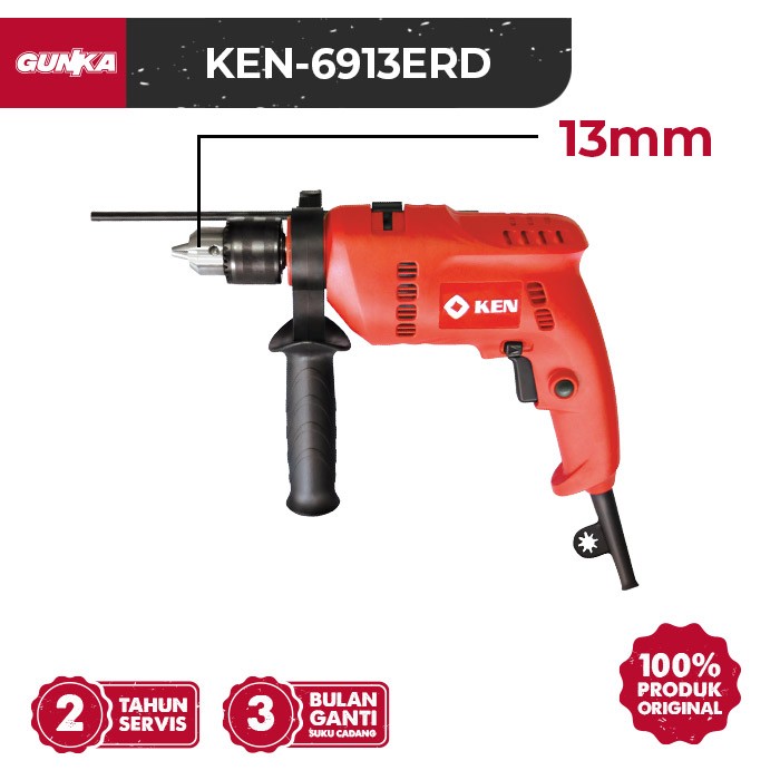 Heavy-Duty Impact Drill (13mm 580W) KEN-6913ERD Mesin Bor Tembok Kayu Besi Impak Beton Listrik Bolak Balik Durable Industrial High-Grade Milwaukee OEM
