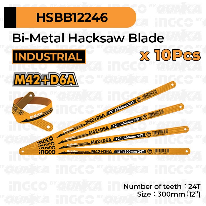 10Pcs Hacksaw Blade (12" 24T) INGCO HSBB12246 Refill Mata Gergaji Besi