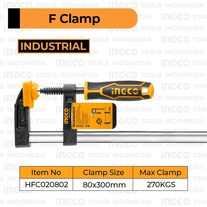 Klem F Clamp 80×300mm INGCO HFC020802 Catok Jepit Penjepit Kayu Kaca
