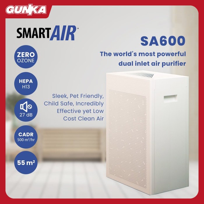 Air Purifier SmartAIR SA600 (CADR 500m³/h HEPA H13+Carbon) Pembersih Udara Ruangan 55 m² Filter Anti Virus Dual Inlet No Ozone/Ion/UV
