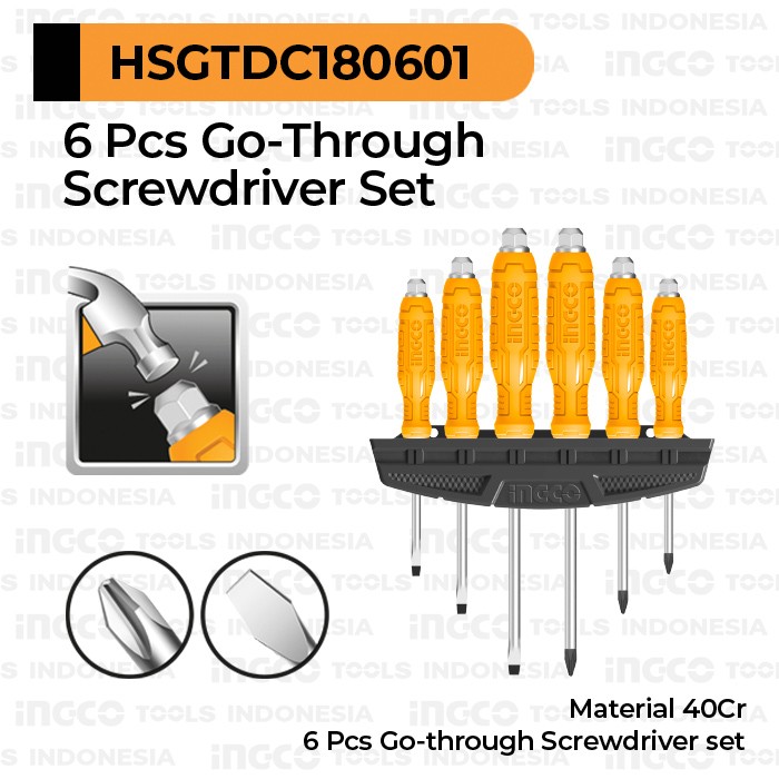 6-Pcs Go-Through Screwdriver Set INGCO HSGTDC180601 Obeng Ketok Tembus