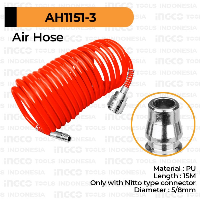 Spiral Air Hose (15 M) INGCO AH1151-3 - Selang Angin Kompresor Recoil