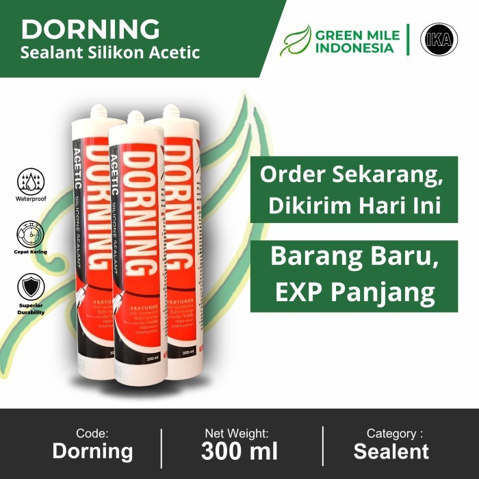 Dorning Acetic (Clear 300 ml Acid) Silicone Sealant Silikon Silen DORNING Lem Kaca Akuarium Kamar Mandi Toilet Akrilik Plastik Kemasan Tabung - Asam Bening