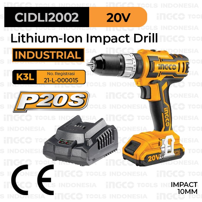P20S Cordless Impact Drill (10mm) INGCO CIDLI2002 - Bor Tembok Baterai