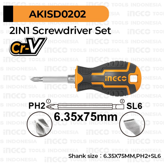 2-Way Stubby Screwdriver (PH2+SL6) INGCO AKISD0202 Obeng Cebol 2-Arah