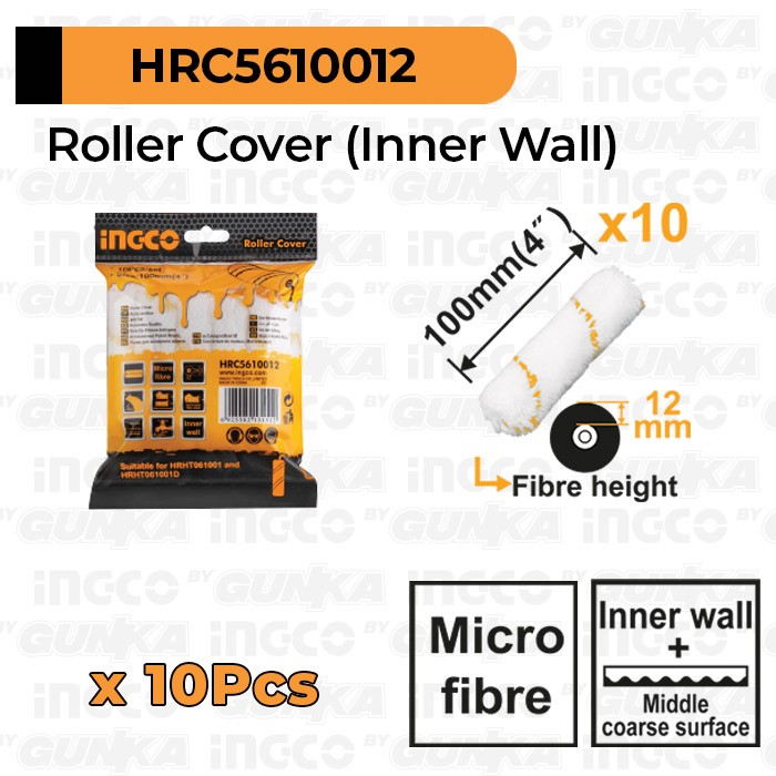 10-Pcs Roll Refill Interior (4"/100 mm) INGCO HRC5610012 Bulu Rol Cat