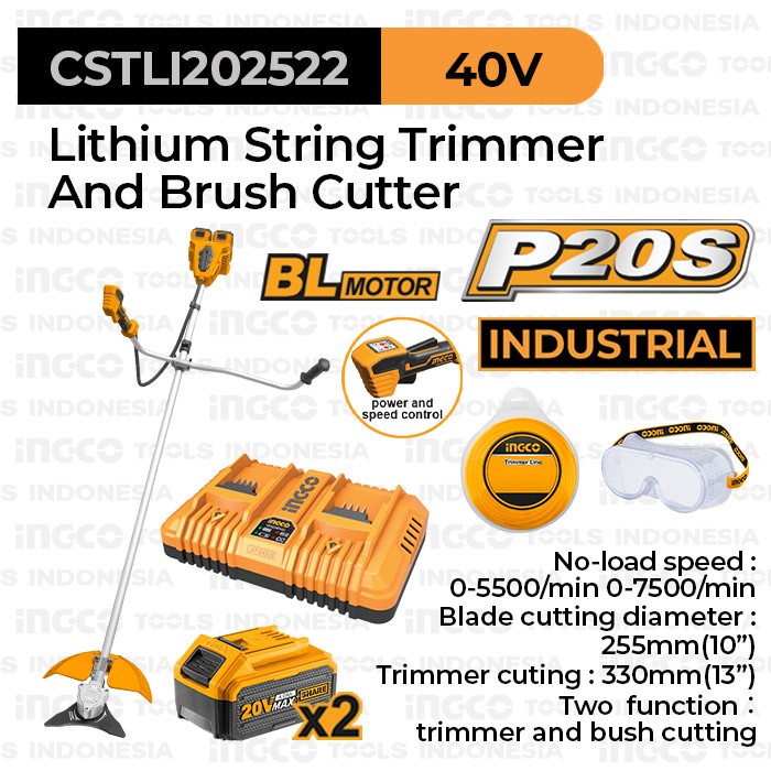 P20S Brushless Bush Cutter INGCO CSTLI202522 Mesin Potong Rumput Pisau