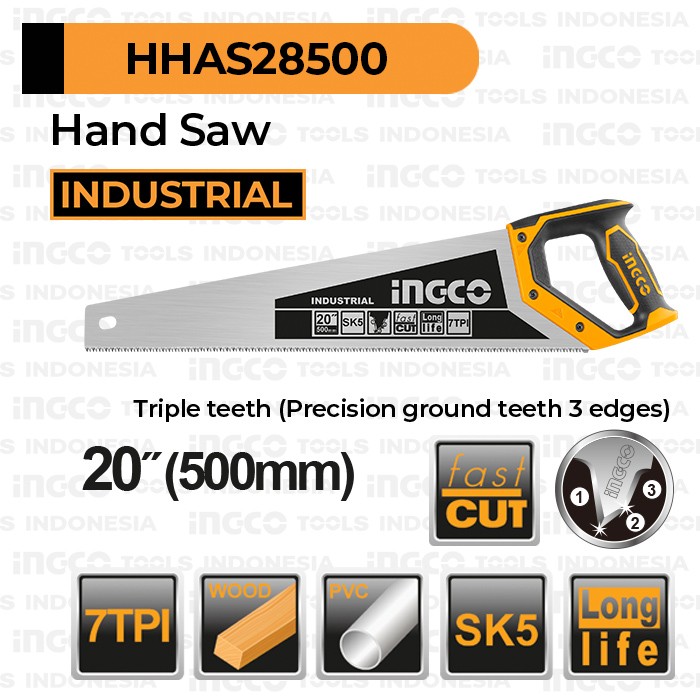 Hand Saw (20"/500MM) Fast Cut INGCO HHAS28500 Gergaji Tangan Kayu PVC