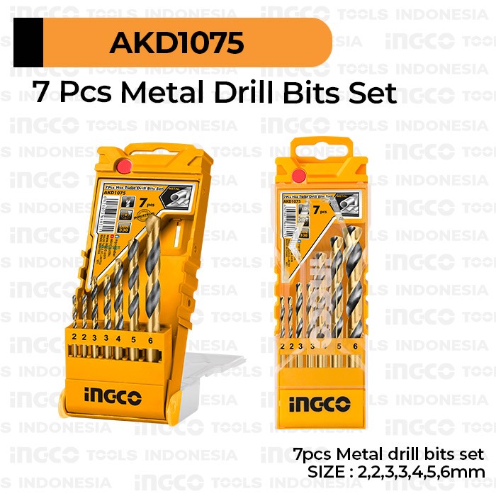 7-Pcs Metal Drill Bits Set (2-6 mm) INGCO AKD1075 Paket Mata Bor Besi