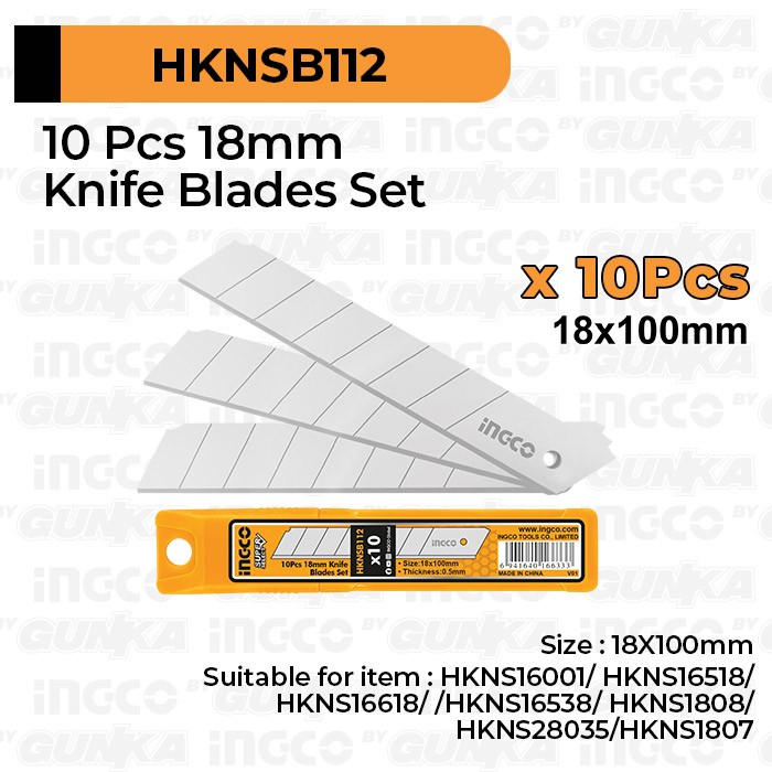 10Pcs Box Cutter Blade (18mm SK5) INGCO HKNSB112 Refill Isi Mata Besar