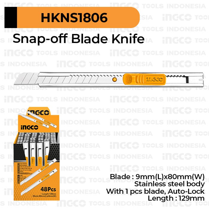 Box Cutter Small (9 mm) INGCO HKNS1806 - Knife Blade Kecil 9mm Retract
