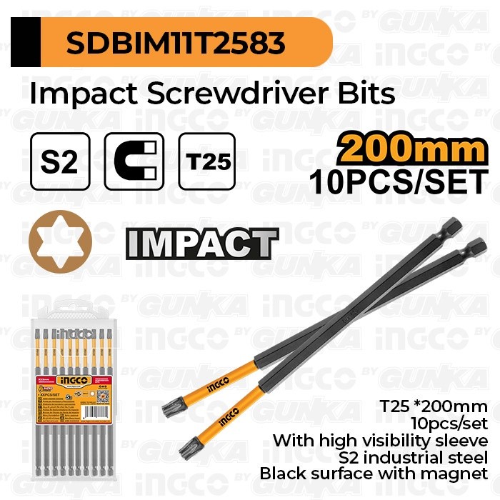 10-Pcs Impact Screwdriver Bits (T25 x 20Cm) SDBIM11T2583 Mata Obeng Torx Magnet Impact