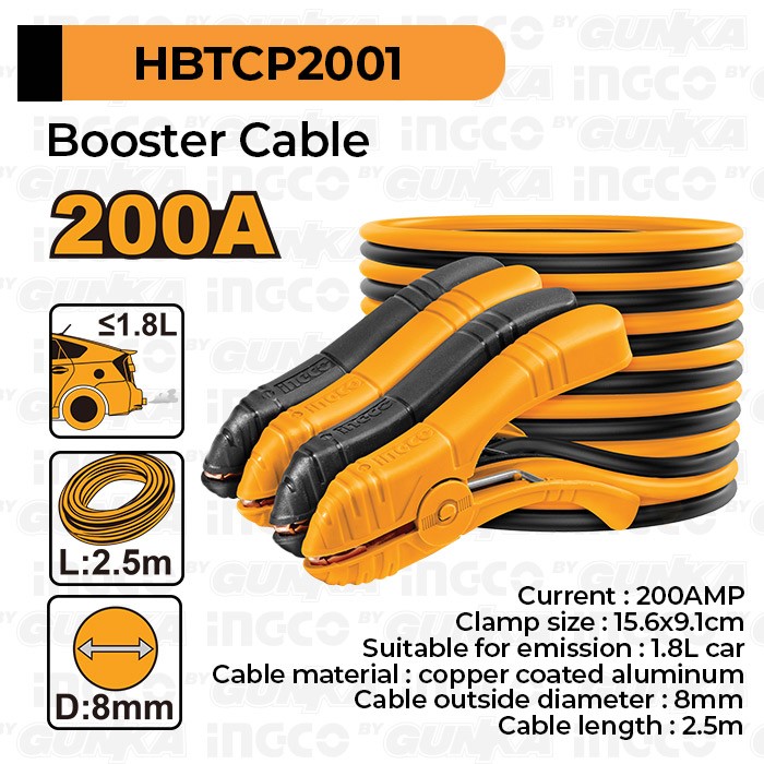 Booster Cable (2.5m 200A) HBTCP2001 Kabel Jumper Clamp Booster Amp Aki Tekor Mogok Mobil