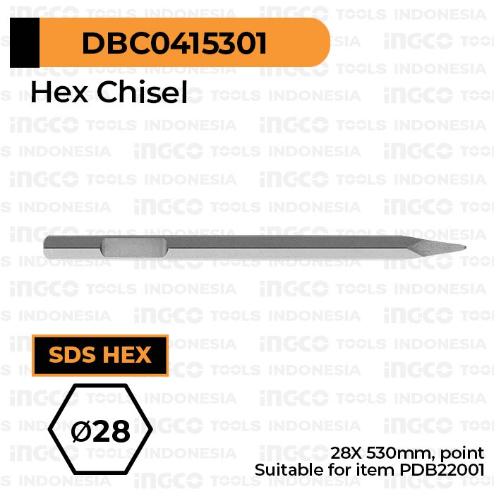 SDS-Hex Chisel Point (28 mm) INGCO - Mata Bor Bobok Pahat Tembok Beton