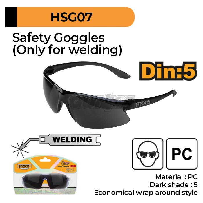 Welding Goggles (DIN 5) INGCO HSG07 Goggle Google Kacamata Kaca Pelindung Mata Hitam Gelap Total Tukang Las Praktis