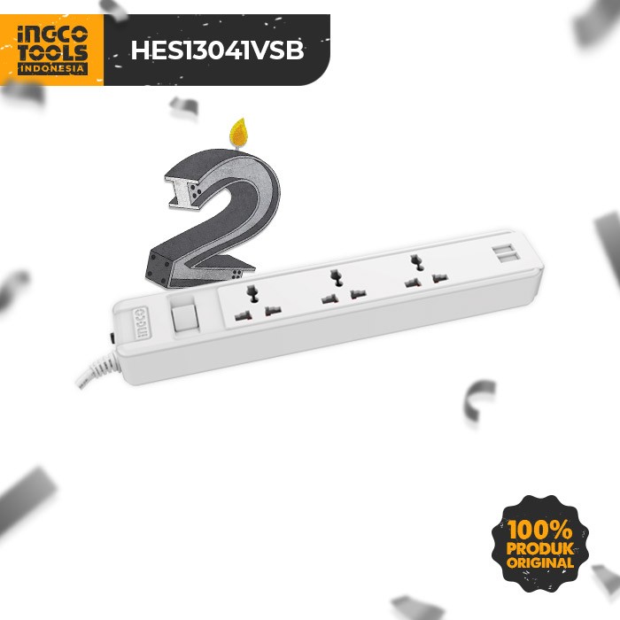 Stop Kontak Terminal (2xUSB) INGCO HES13041VSB Colokan 3 Lubang Saklar