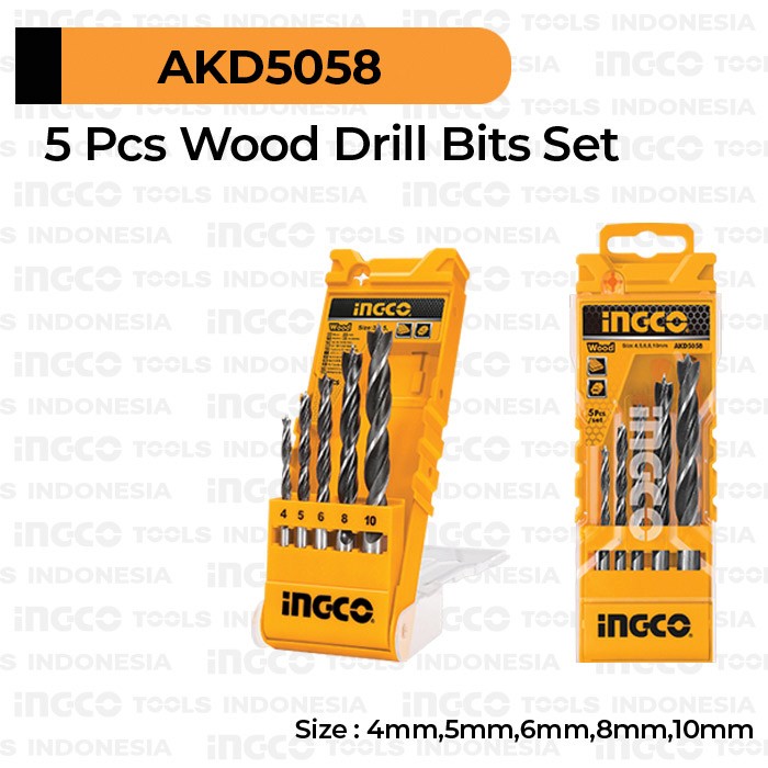 5-Pcs Wood Drill Bits (4-10 mm) INGCO AKD5058 Paket Mata Bor Kayu Set