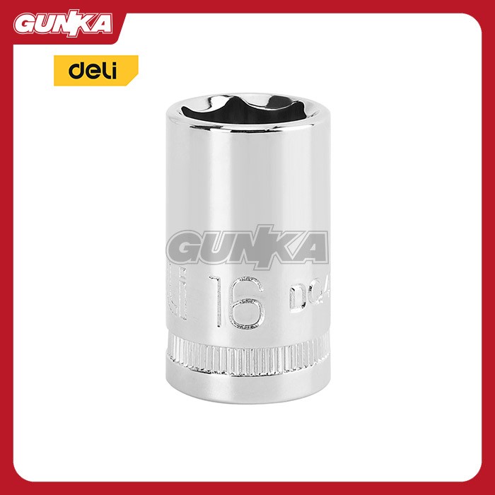 1/2" Hexagonal Socket (16mm) DELI EDQ4016 Kunci Sok Hex Mata Soket Shock Motor Mobil Inch Segi 6 Silver