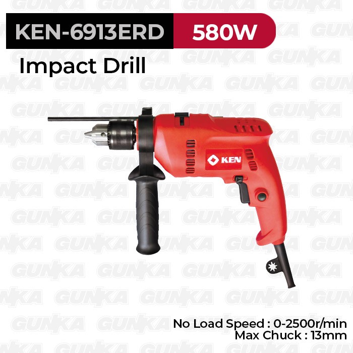 Heavy-Duty Impact Drill (13mm 580W) KEN-6913ERD Mesin Bor Tembok Kayu Besi Impak Beton Listrik Bolak Balik Durable Industrial High-Grade Milwaukee OEM