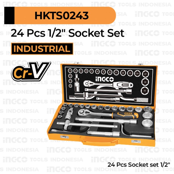 24-Pcs 1/2" Socket Set INGCO HKTS0243 Paket Tools Kunci Sok Soket Inch
