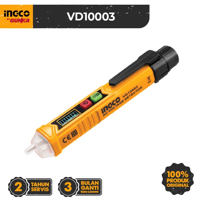 Non-Contact AC Voltage Detector (12-1000 V) INGCO VD10003 Tespen Elektrik Type Induksi Detektor Bunyi Sensor Kebocoran Tegangan Listrik Tanpa Sentuh