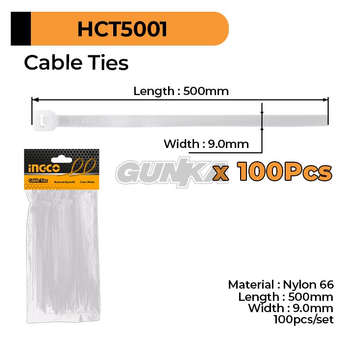100-Pcs Cable Ties (50cm Putih) INGCO HCT5001 Tali Kabel Tis Tie Nylon