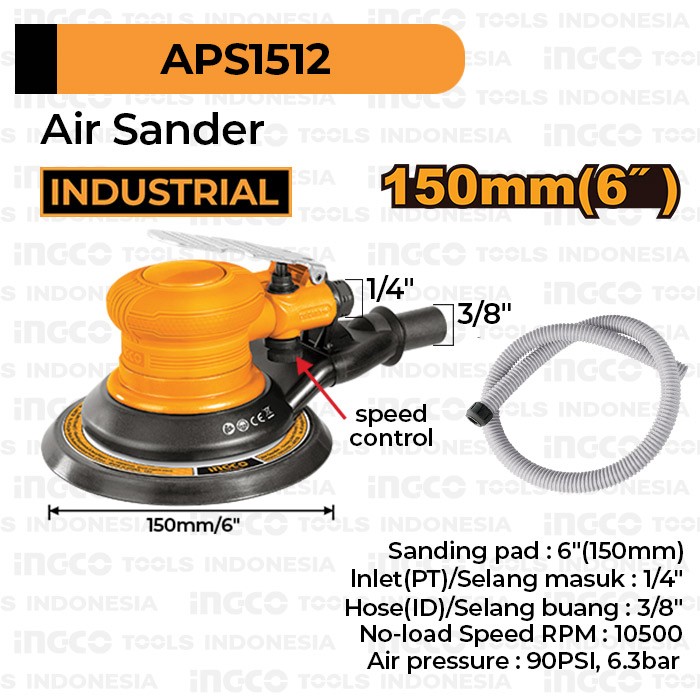 Air Sander (6"/150 mm) INGCO APS1512 Mesin Amplas Angin Bulat Orbital