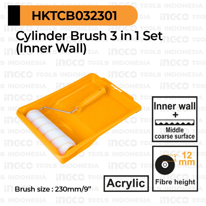 3-in-1 Roller Brush 9" INGCO HKTCB032301 Gagang Bulu Rol Roll Bak Cat