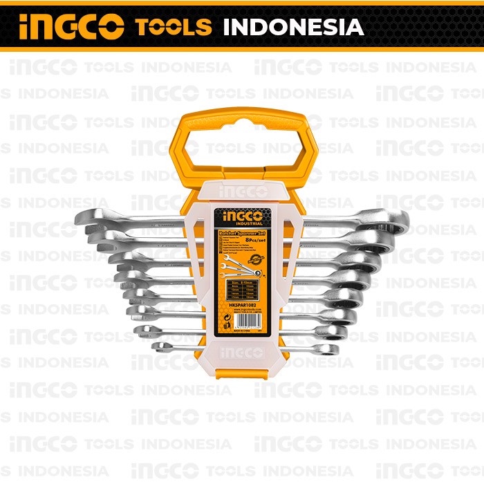 8-Pcs Ratchet Spanner Set (8-19mm) INGCO HKSPAR1082 - Kunci Ring Pas