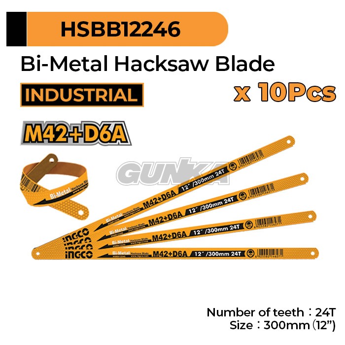10Pcs Hacksaw Blade (12" 24T) INGCO HSBB12246 Refill Mata Gergaji Besi