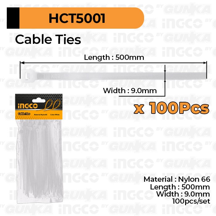 100-Pcs Cable Ties (50cm Putih) INGCO HCT5001 Tali Kabel Tis Tie Nylon