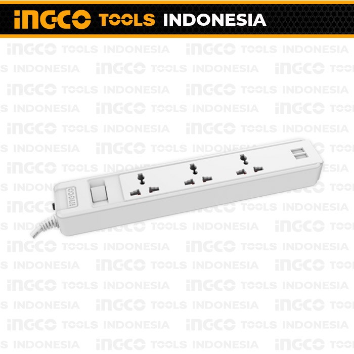Stop Kontak Terminal (2xUSB) INGCO HES13041VSB Colokan 3 Lubang Saklar