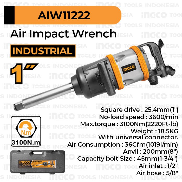 Air Impact Wrench (1 Inch) INGCO AIW11222 Mesin Pembuka Baut Roda Truk